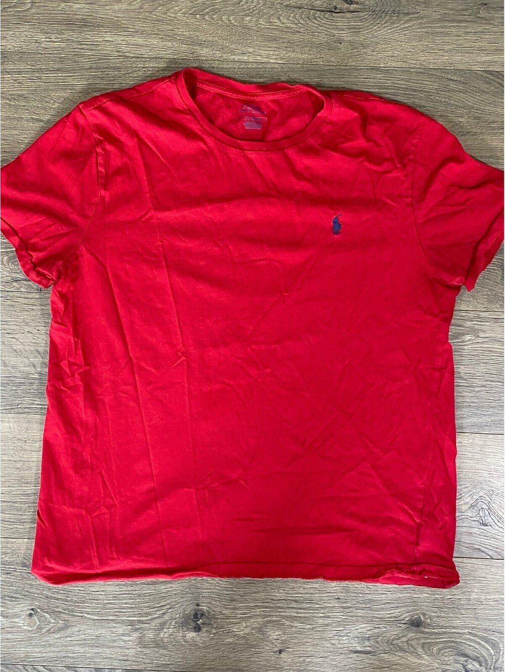 Polo Ralph Lauren T Shirt Mens L Red Cotton Navy Pony Logo Crewneck